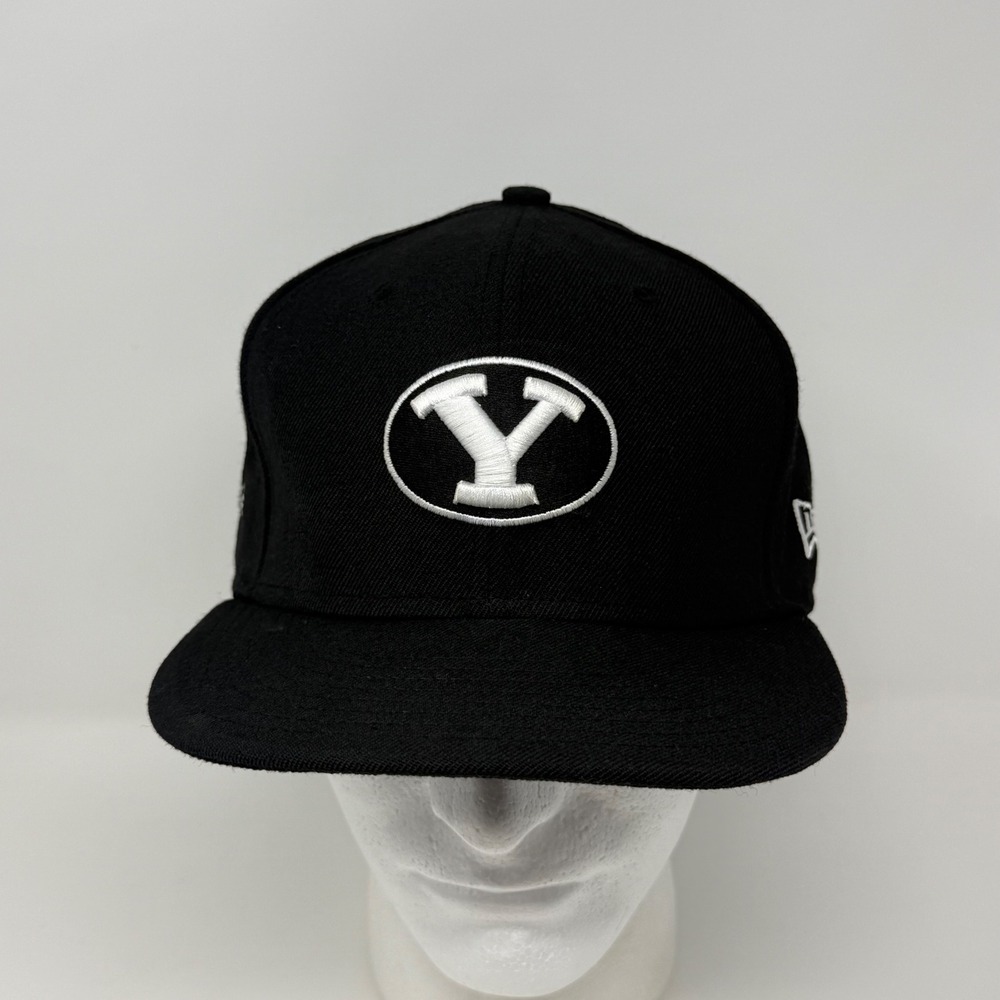 BYU Cougars "Rise Up" Wool Fitted Hat 7 3/8 Black Flat Bill Cap New Era 59FIFTY